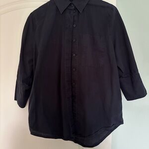 COS Navy Cotton Blend Half-sleeves Button-Up Shirt